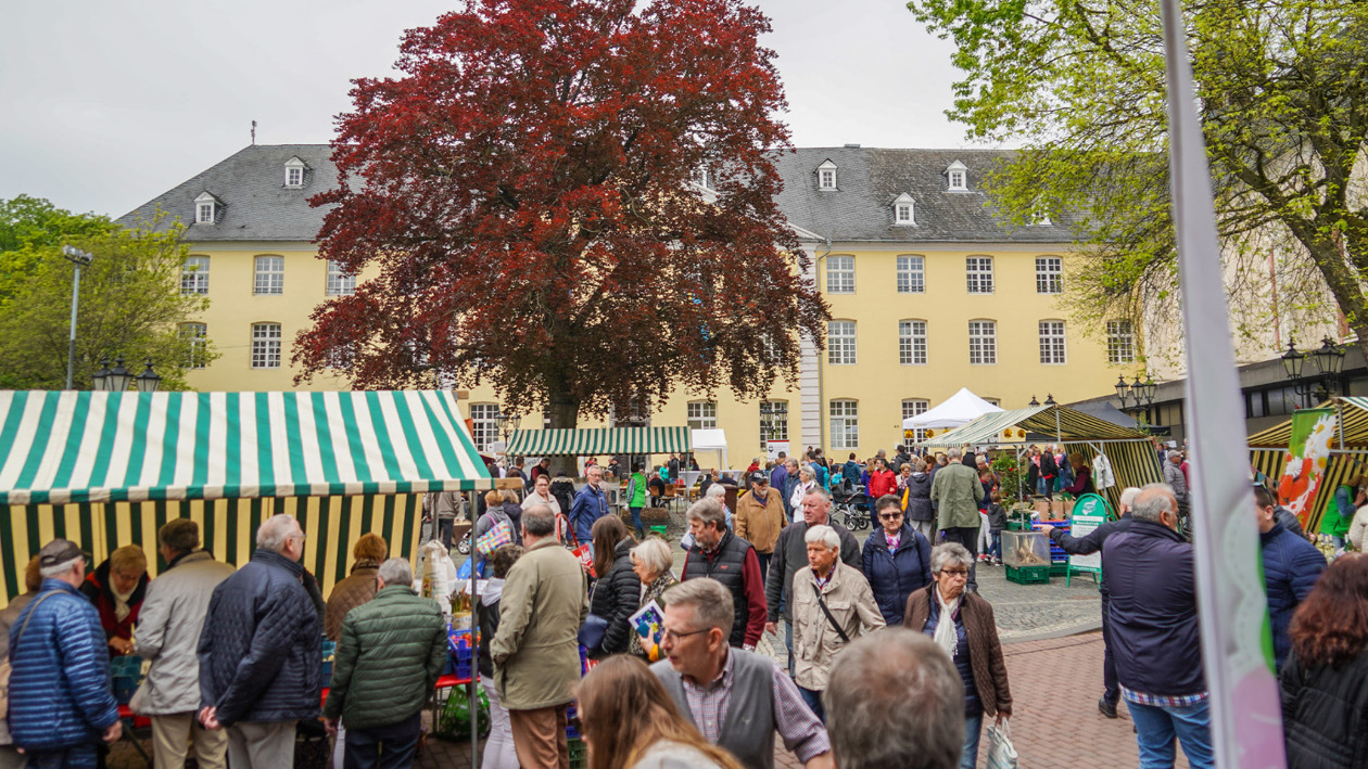 Viele Personen laufen über den Spargelmarkt in Brüggen