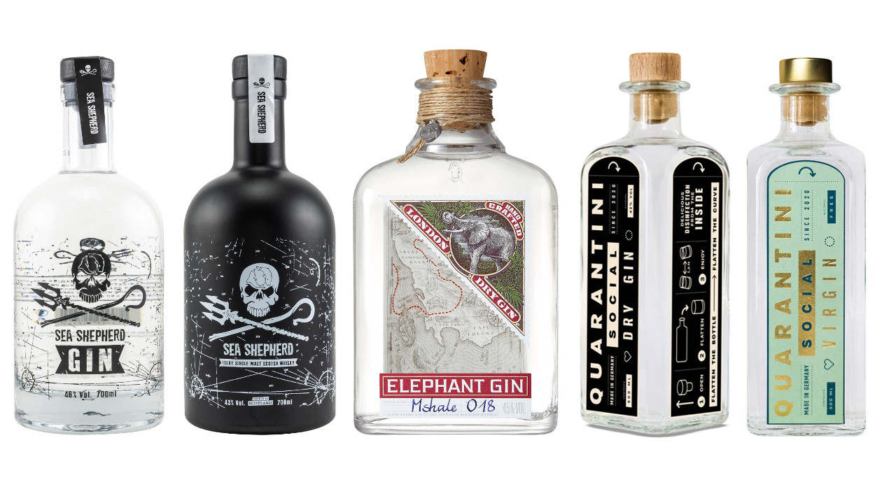 Sea Shepherd Gin und Whisky, Der Luchs Gin, Elephant Gin, Quarantini Social Dry Gin