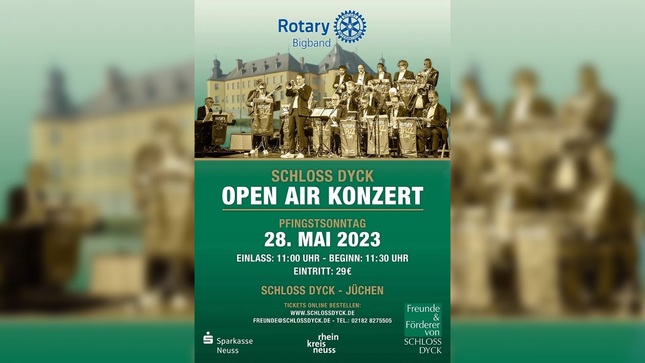 Das Plakat des Jubiläumskonzert der Rotary Bigband auf Schloss Dyck