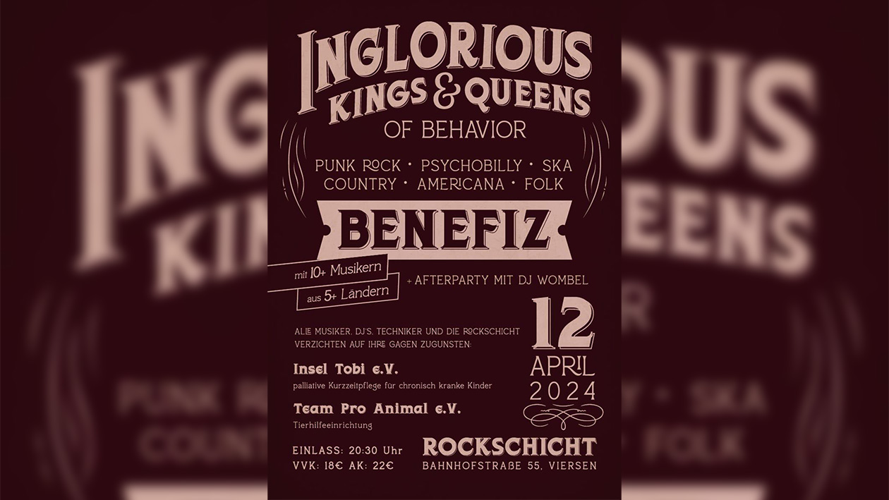 Der Flyer des Benefizkonzerts der Inglorious Kings & Queens of Begaviour in der Rockschicht Viersen