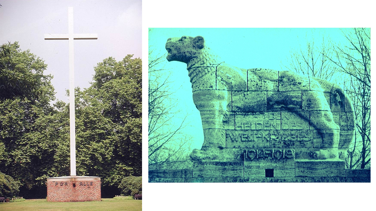 Das Hochkreuz auf dem Mönchengladbacher Hauptfriedhof und das Löwen-Denkmal aus dem Jahr 1933