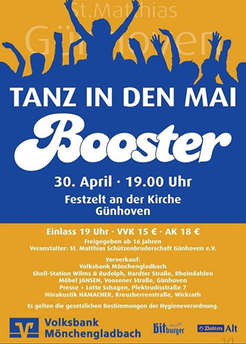 Flyer Tanz in den Mai Veranstaltung der St. Matthias Schützenbruderschaft Günhoven