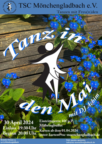 Flyer Tanz in den Mai Veranstaltung des TSC Mönchengladbach e.V.